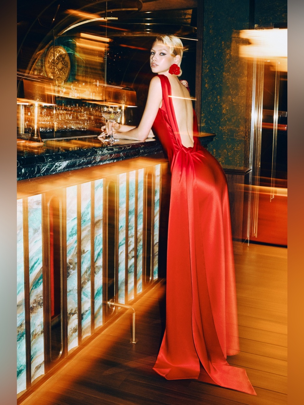 SAU LEE Callie Satin Gown Red Open Back Formal Maxi Dress US Size 12